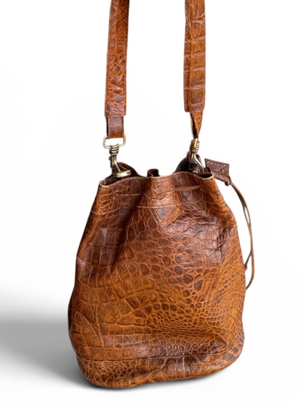 Made in Italy Croc Embossed Leather Bucket Bag